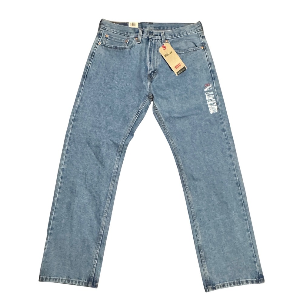 NWT 505 Mid Rise Regular Fit Straight Leg Men Jeans 34x30 Light Stone Wash Retro